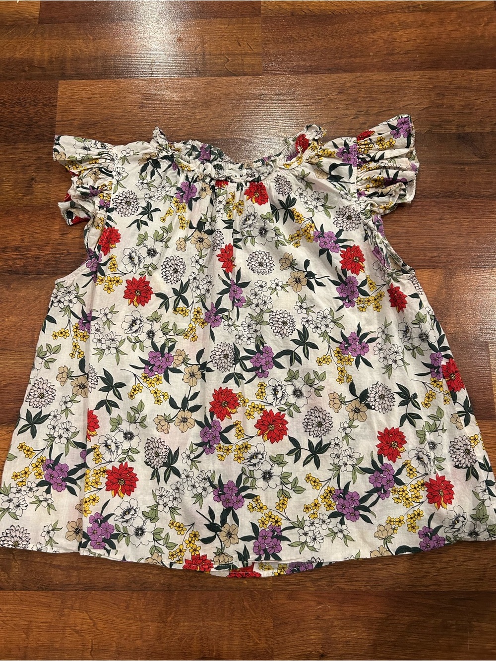 THML Floral Blouse 100% Cotton Women’s Size Large Flutter Sleeves